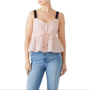 Sabina Musayev Jess Tank Top Seersucker Gingham Pink White Stripe Thick Straps M